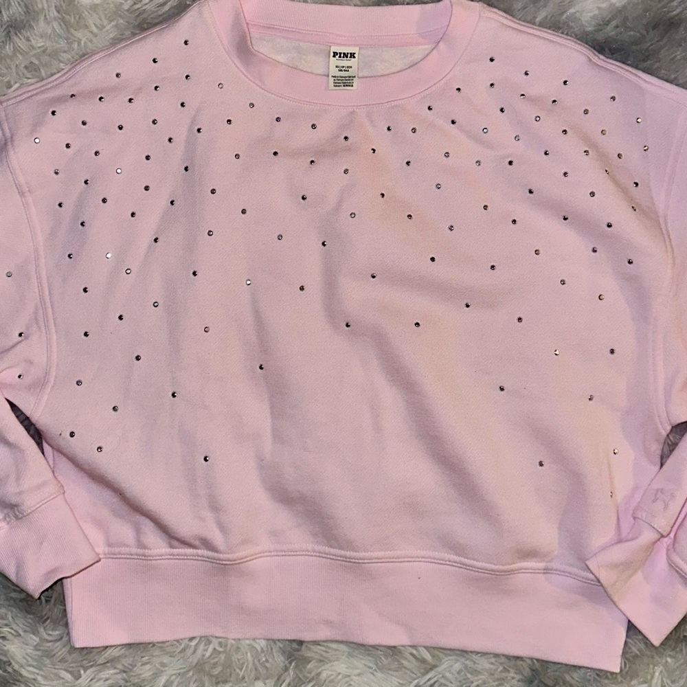 Victorias Secret PINK - Pink Bling Crystal Crew Sweatshirt 💕 EUC XS